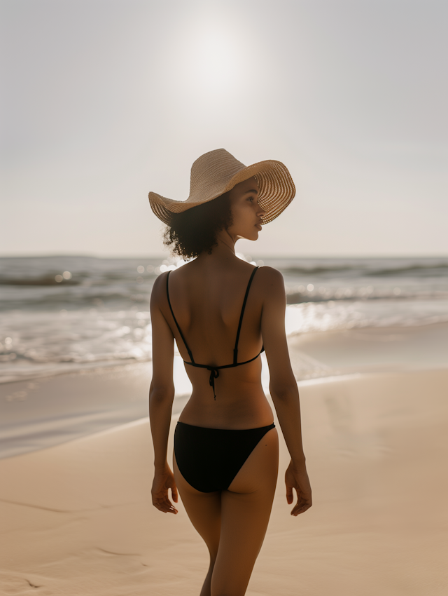 Woman Walking on Beach