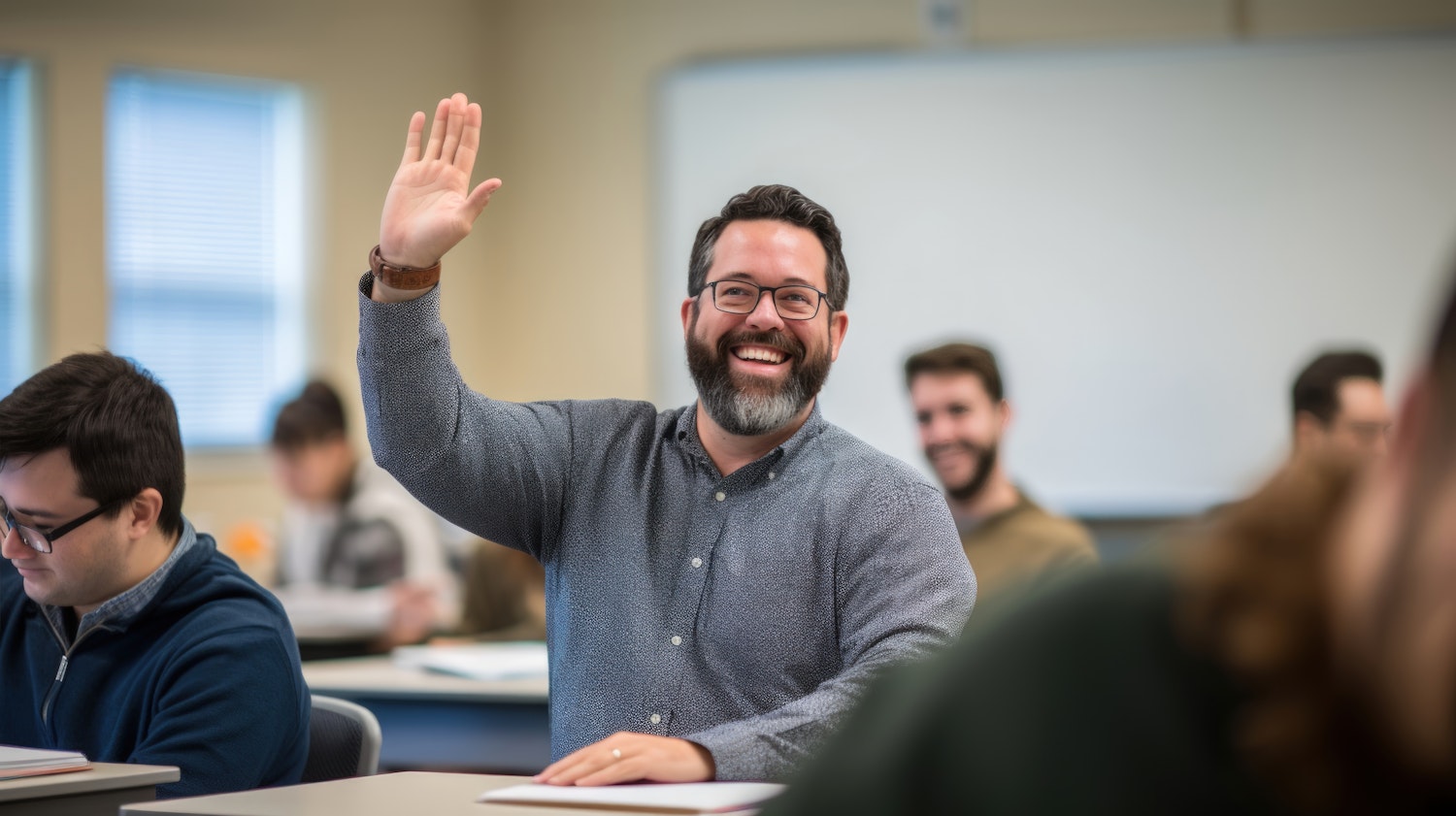 Cheerful Man in a Classroom