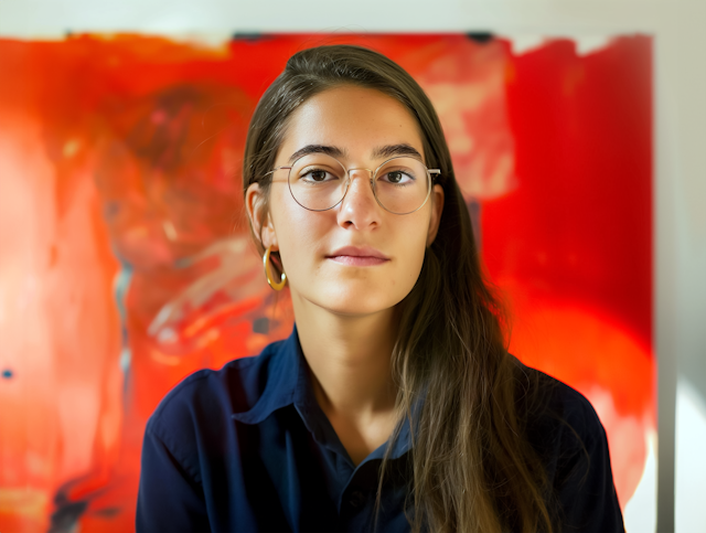 Portrait of a Thoughtful Young Woman with Artistic Background