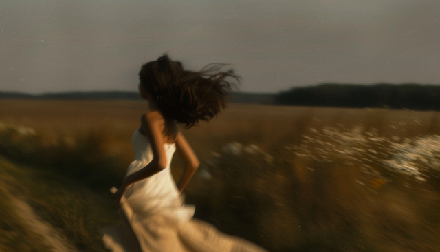 Running Woman in Golden Field