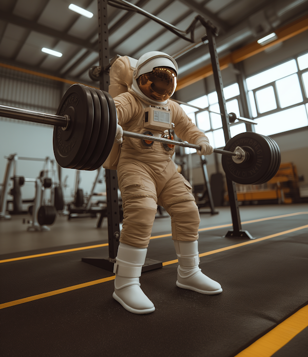 Astronaut Weightlifting in Gym