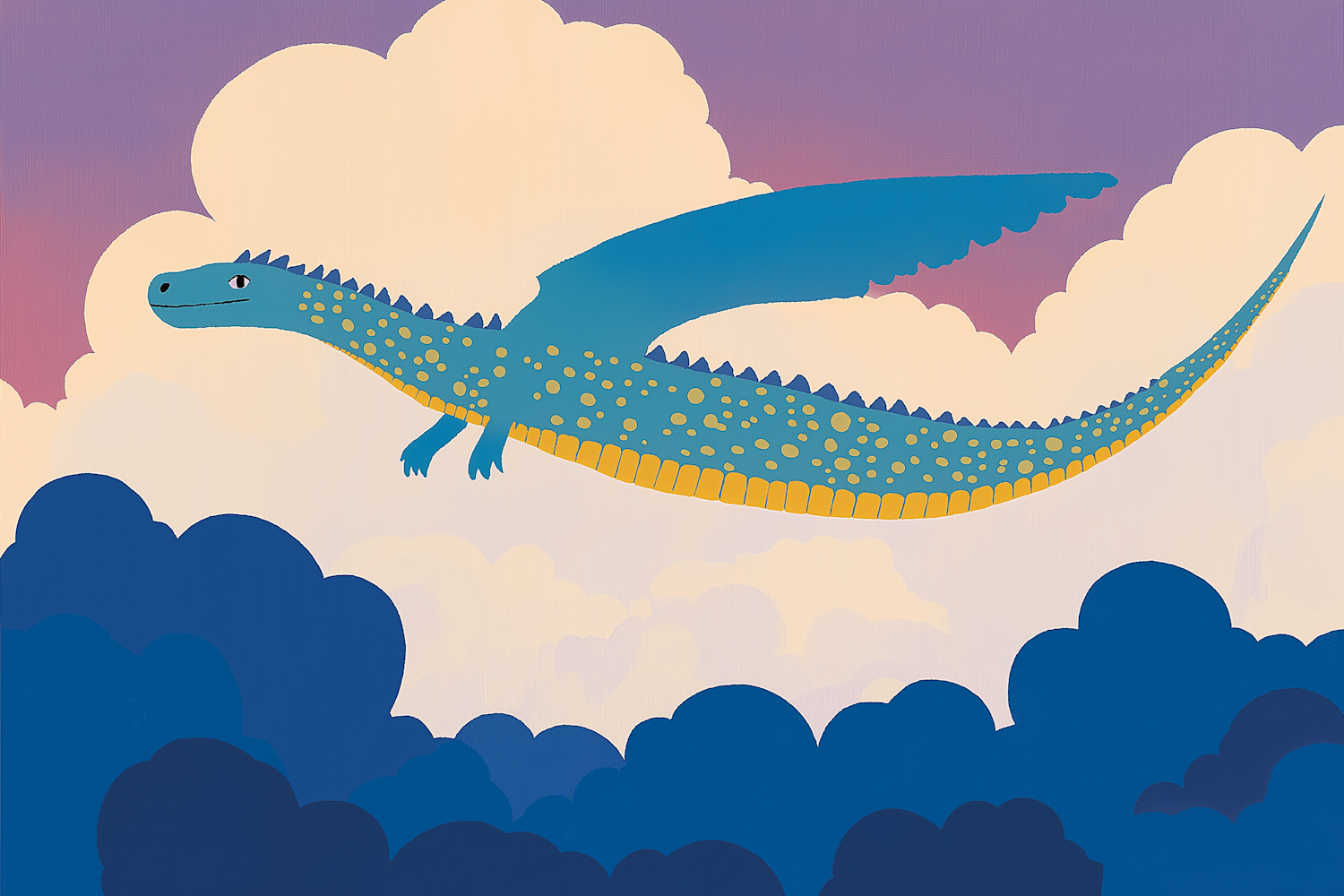 Whimsical Blue Dragon in Dreamy Sky