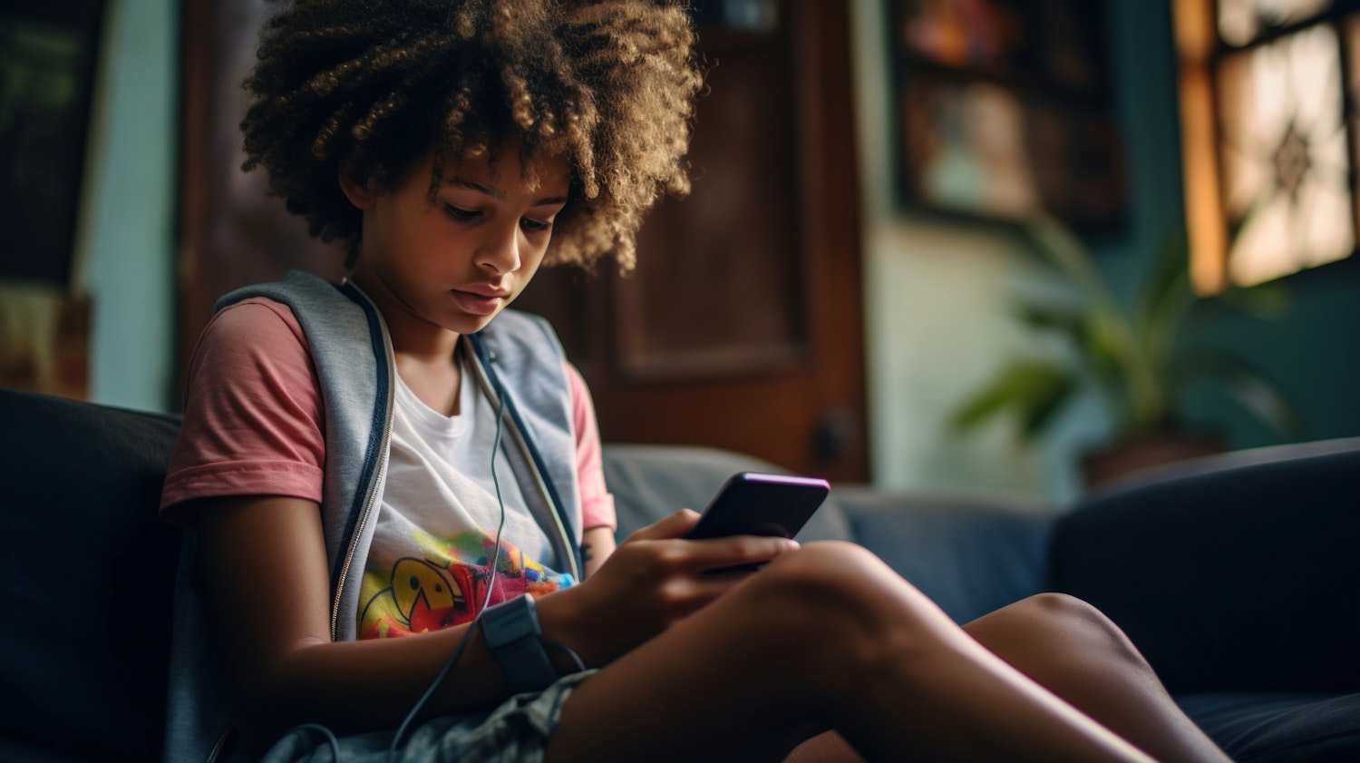 Engrossed Young Girl with Smartphone