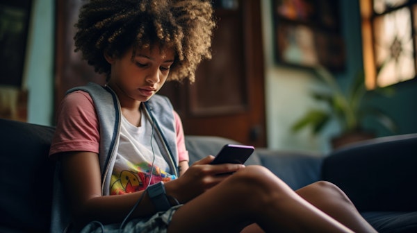 Engrossed Young Girl with Smartphone