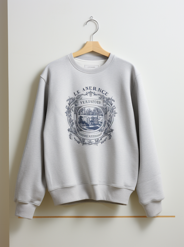 Vintage Shield Graphic Crew Neck Sweatshirt in Light Grey