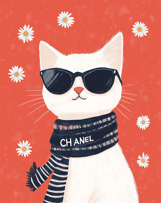 Fashionable White Cat Illustration