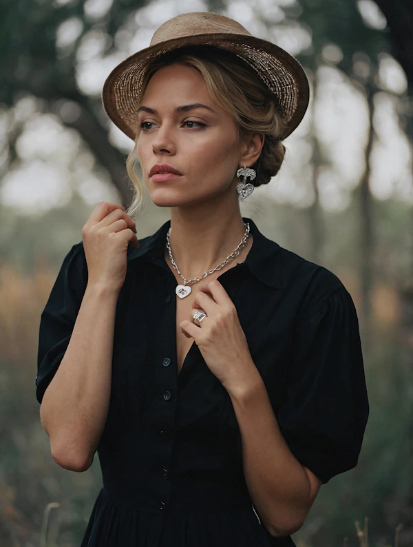 Contemplative Woman in Straw Hat