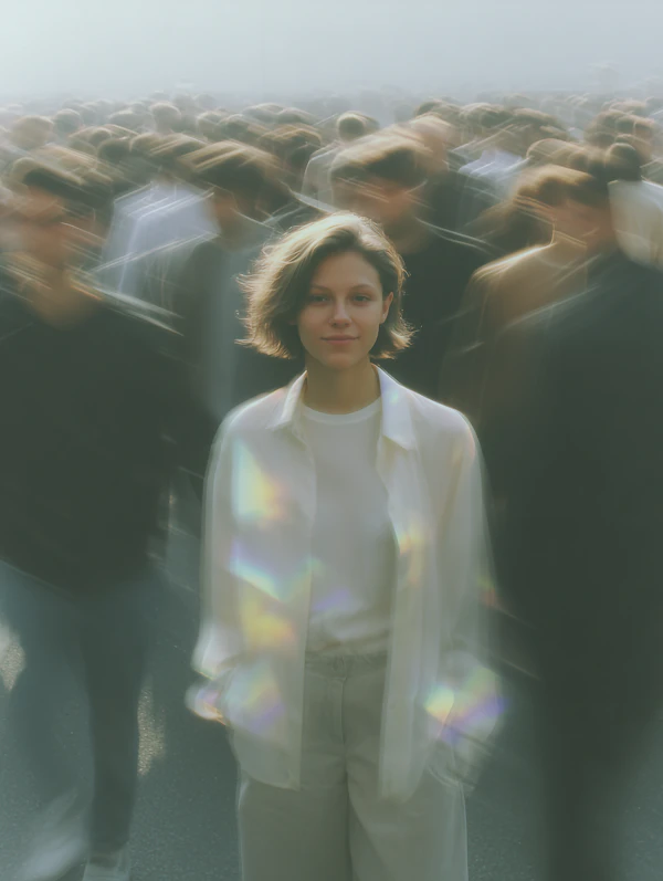 Woman in Dreamlike Crowd