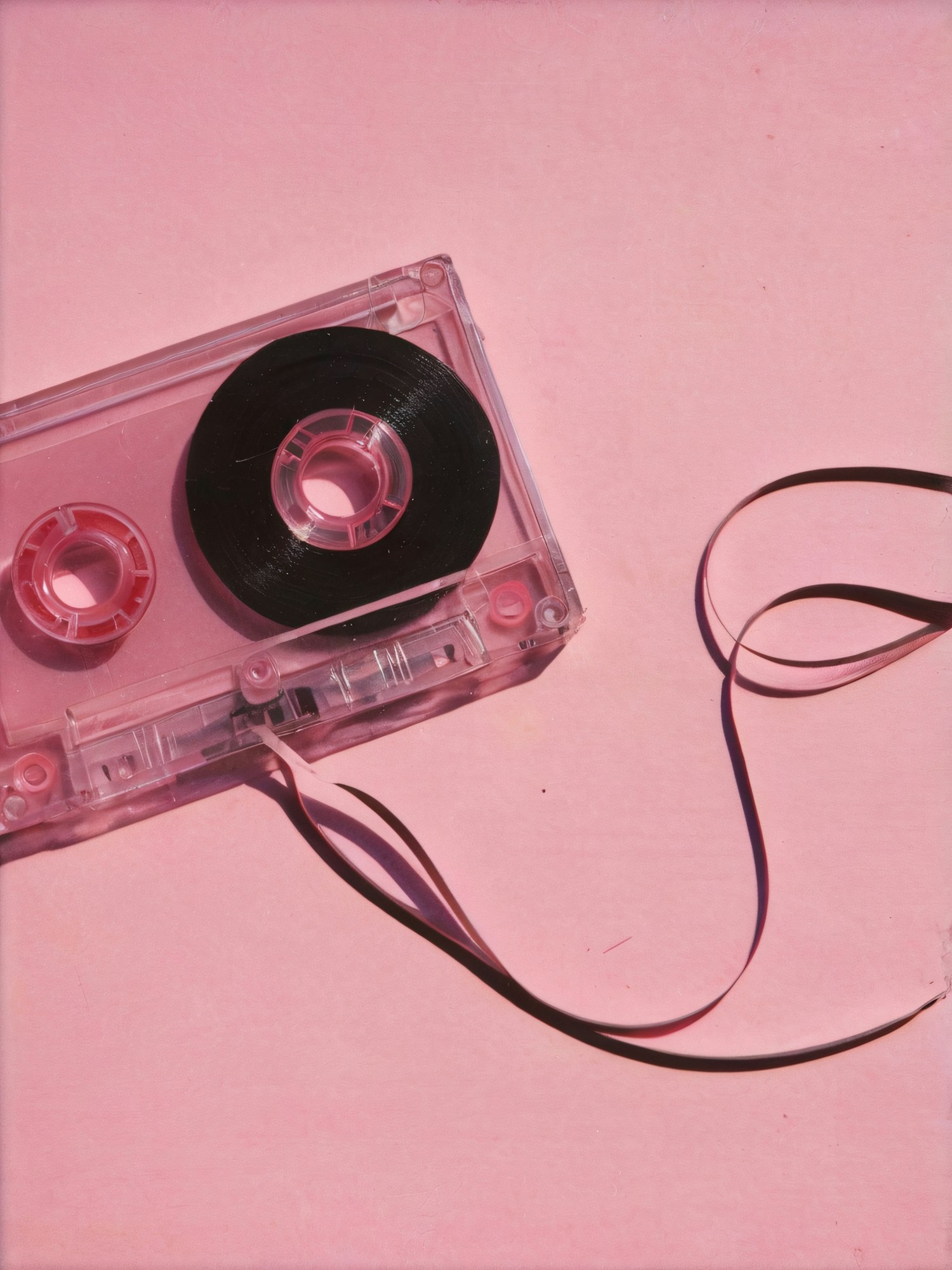 Vintage Cassette on Pink Background