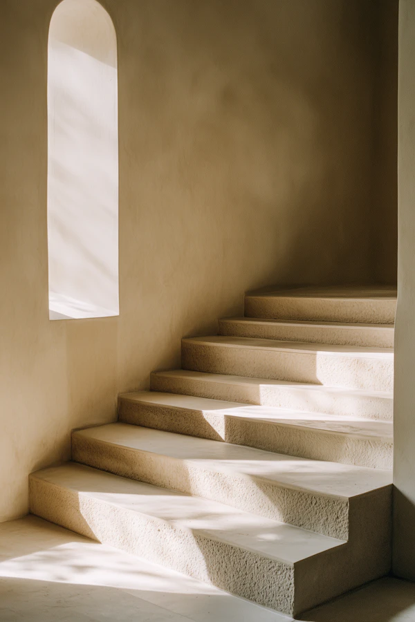 Serene Minimalist Interior with Stone Stairs