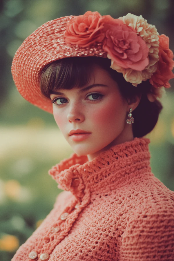 Elegant Woman in Coral Hat