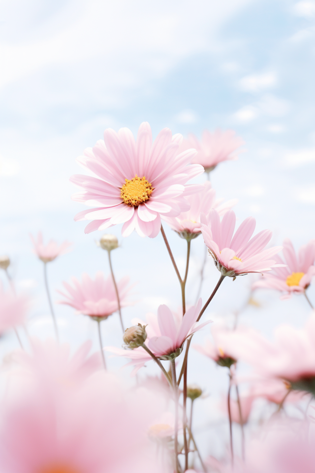 Serene Pink Cosmos in Soft Blue Skies