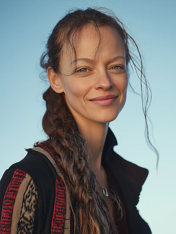 Woman with Braided Hair Against Blue Sky