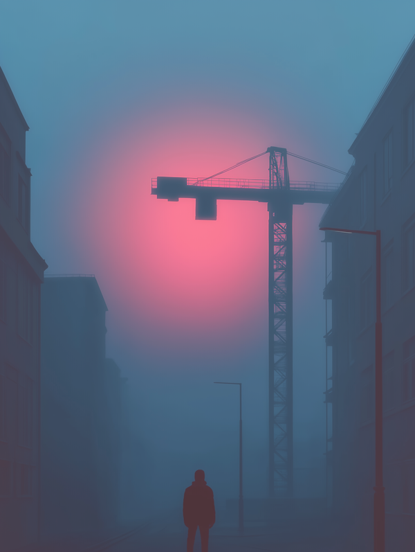 Silhouette in Foggy Urban Environment