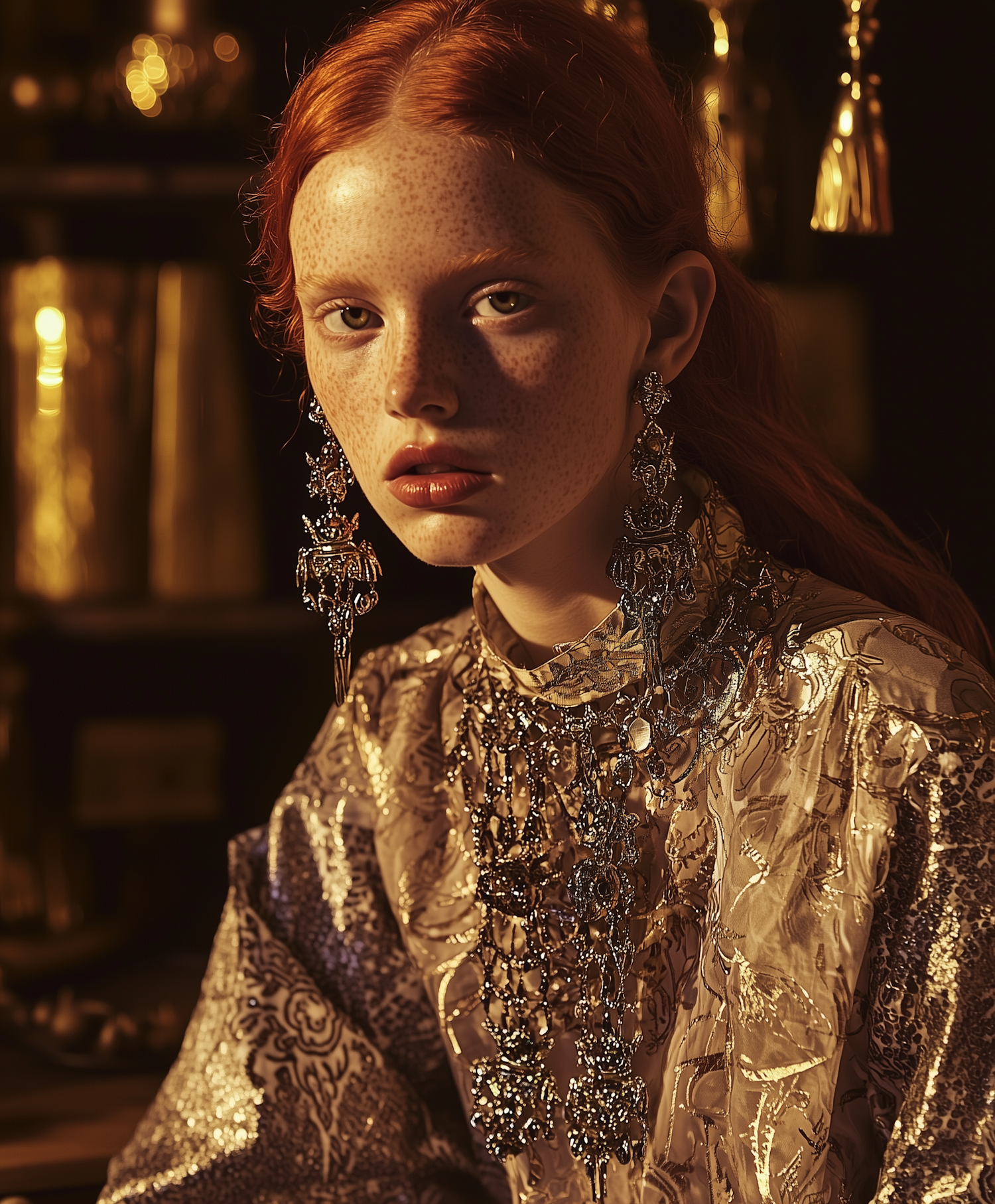 Portrait of a Woman with Red Hair and Ornate Jewelry