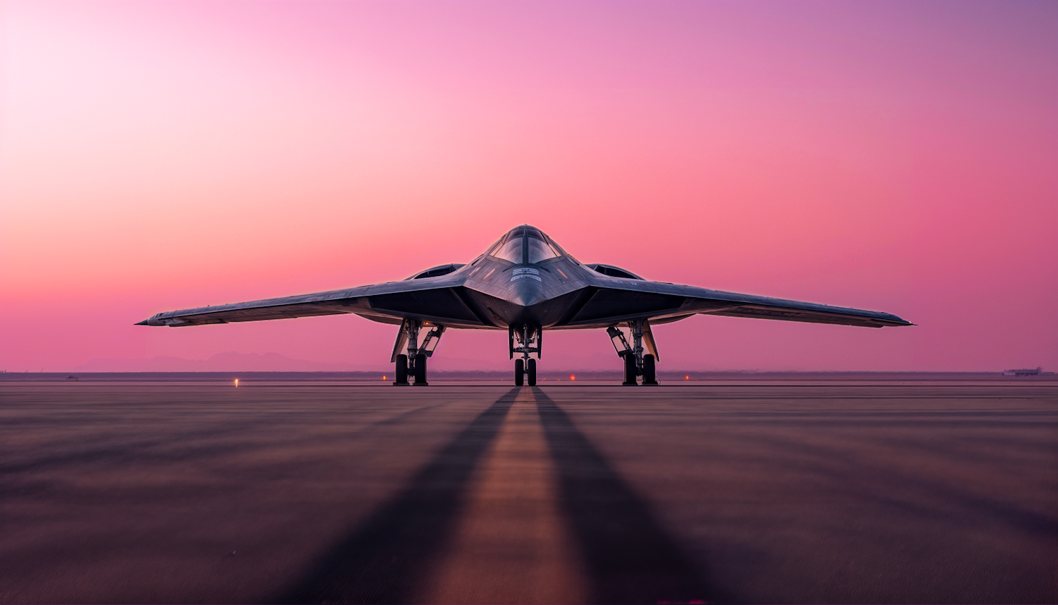 Stealth Bomber on Runway at Dusk