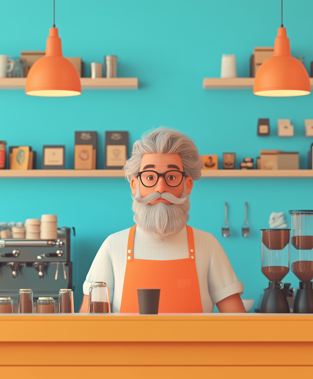 Cheerful Elderly Male Barista