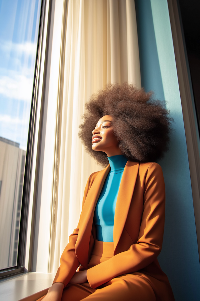 Woman with Afro by Window