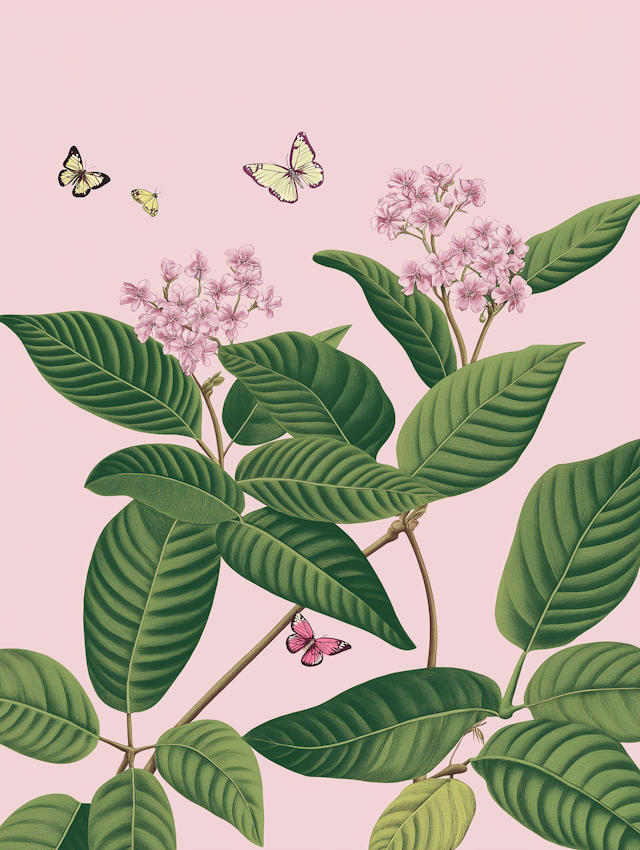 Botanical Illustration with Butterflies