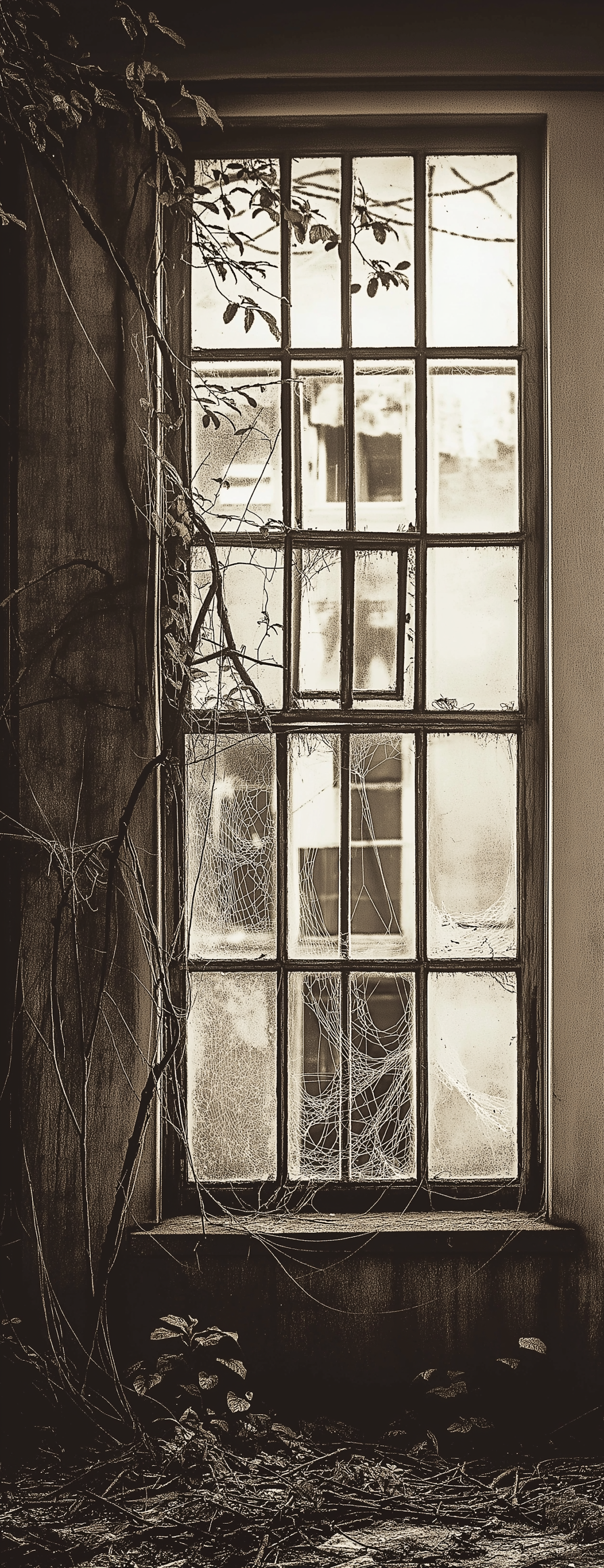 Abandoned Window with Spider Webs