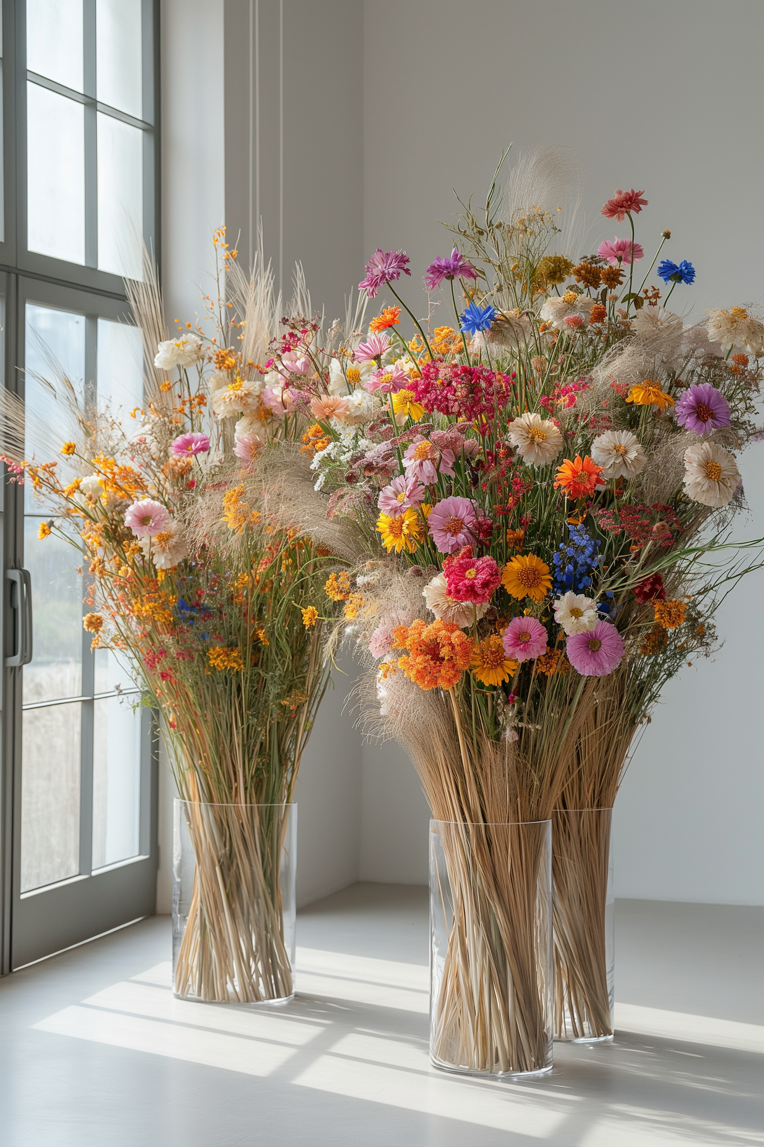 Colorful Dried Flowers by a Sunlit Window