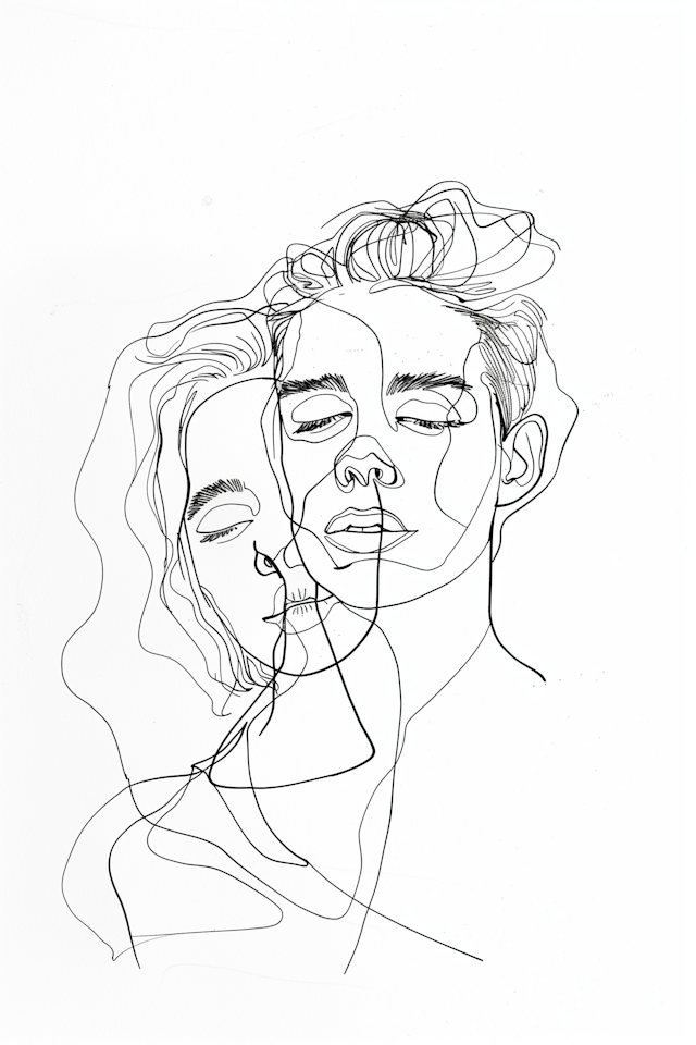 Minimalist Line Drawing of Overlapping Faces