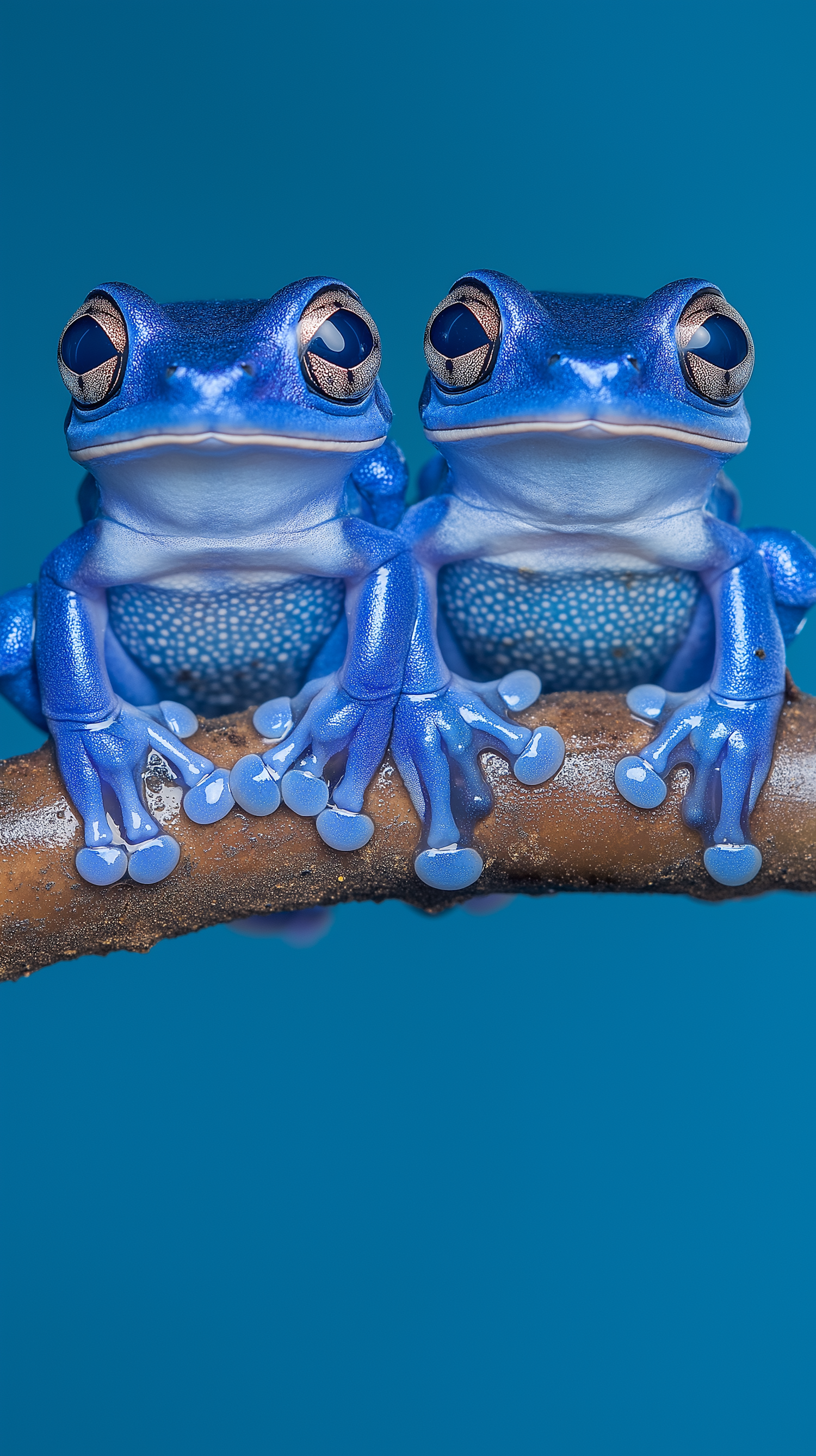 Vibrant Blue Frogs on Branch