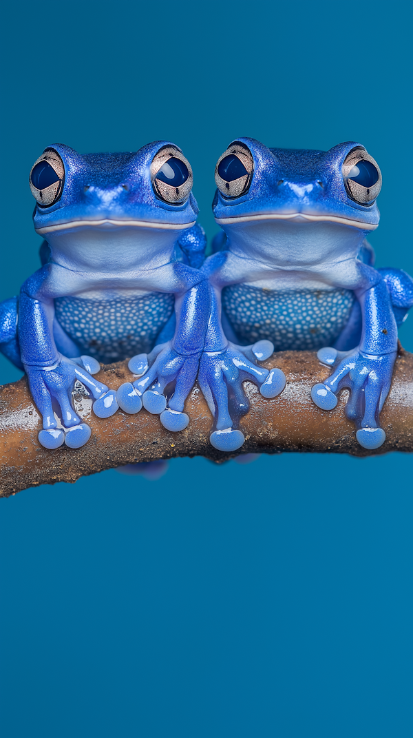 Vibrant Blue Frogs on Branch