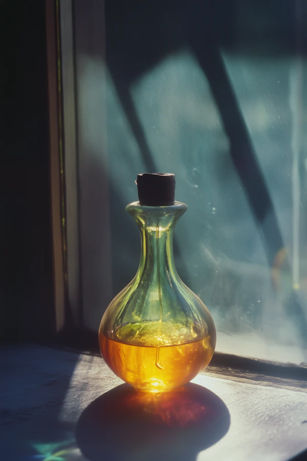 Golden Liquid in Glass Bottle