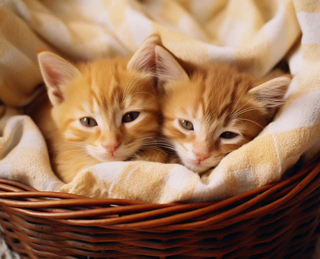 Cozy Tabby Twins in a Basket