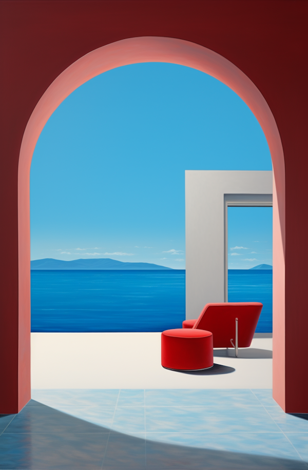 Serene Archway View with Red Chair