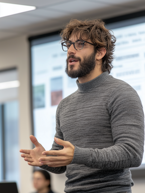 Man Speaking in Professional Setting