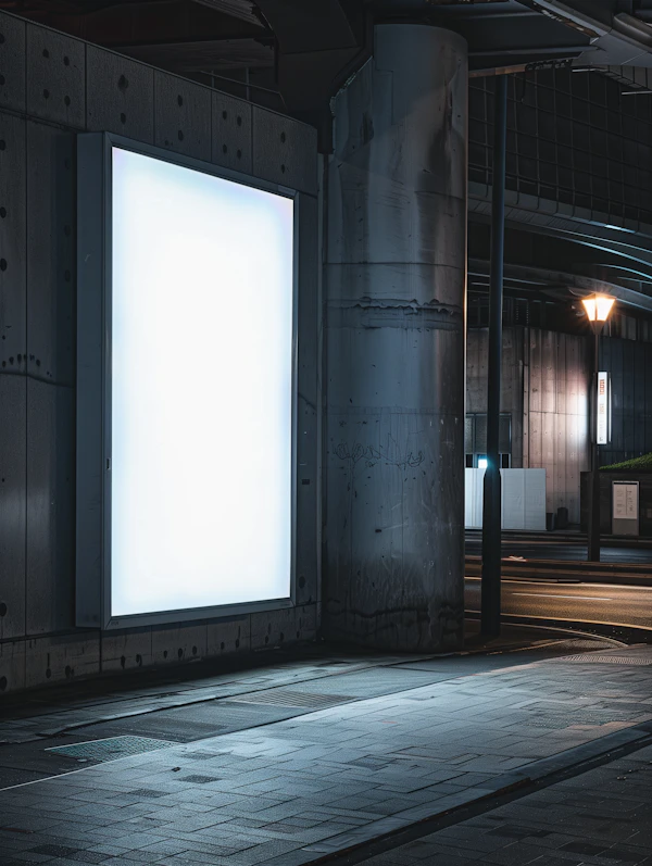Nocturnal Urban Scene with Illuminated Billboard