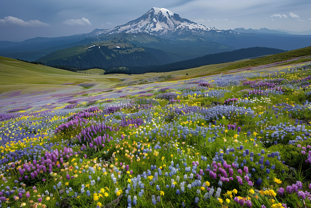 Majestic Mountain and Wildflower Landscape