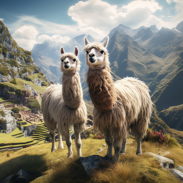 Llamas of Machu Picchu in Golden Light