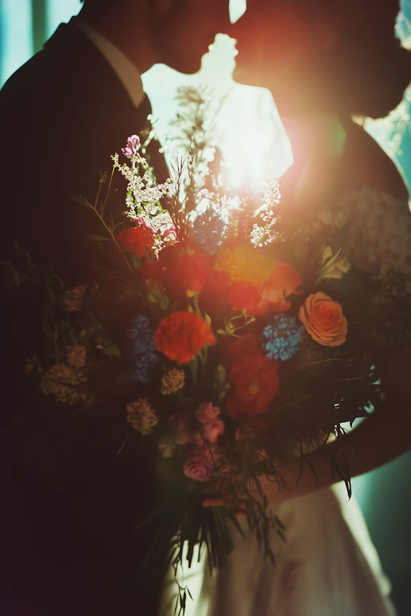 Romantic Silhouette with Vibrant Bouquet