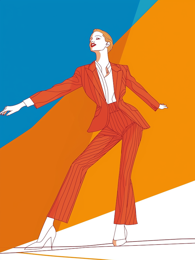 Stylized Illustration of a Person in Red Pinstripe Suit