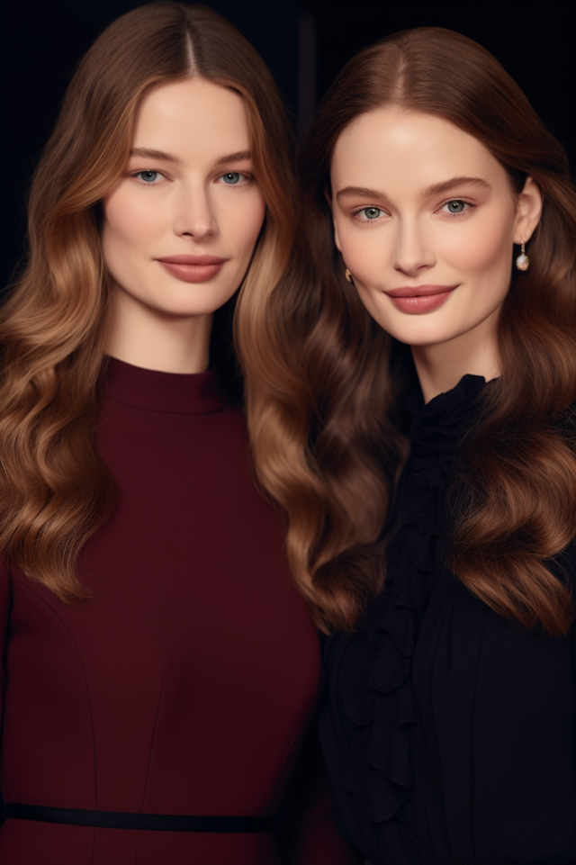 Sisterly Elegance in Chestnut Waves