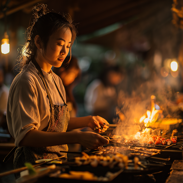 Grill Master at a Night Market