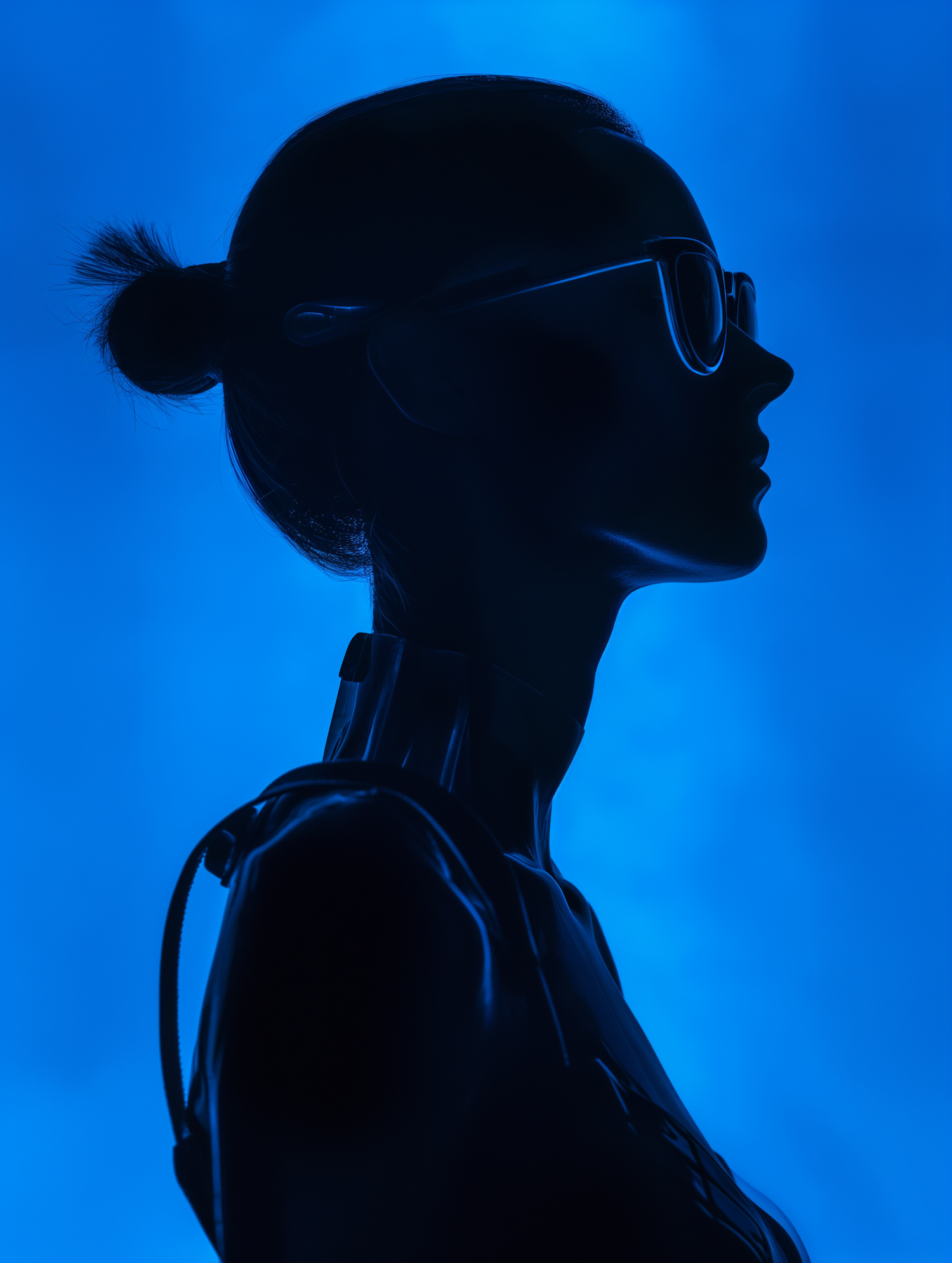 Contemplative Woman in Blue Silhouette