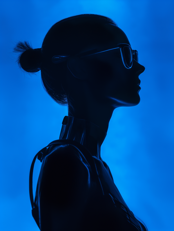 Contemplative Woman in Blue Silhouette