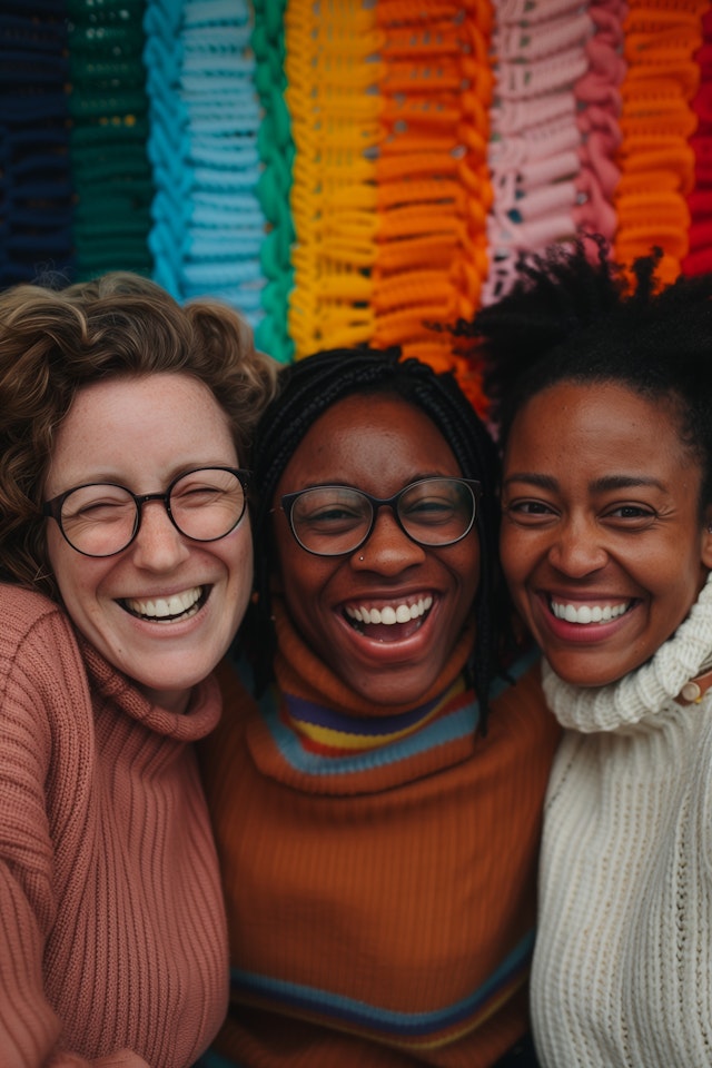 Joyful Women with Colorful Background