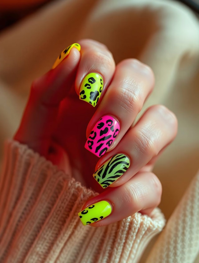 Vibrant Animal-Print Nail Art