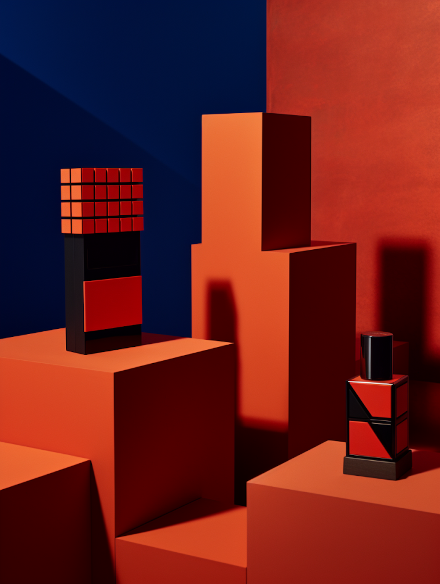 Geometric Enigma: Rubik's Mastery and Perfume Silhouette