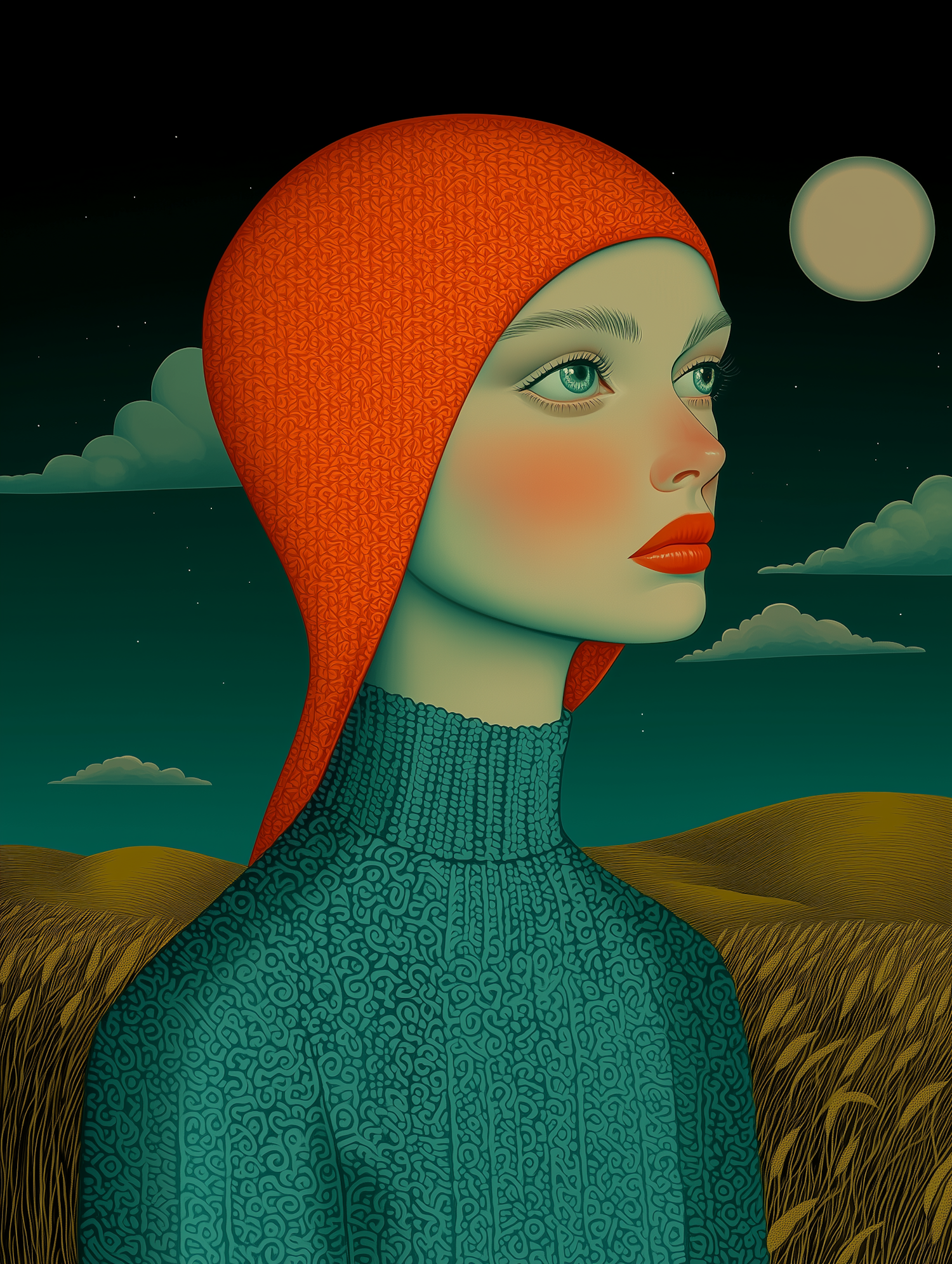 Serene Portrait with Dreamlike Landscape