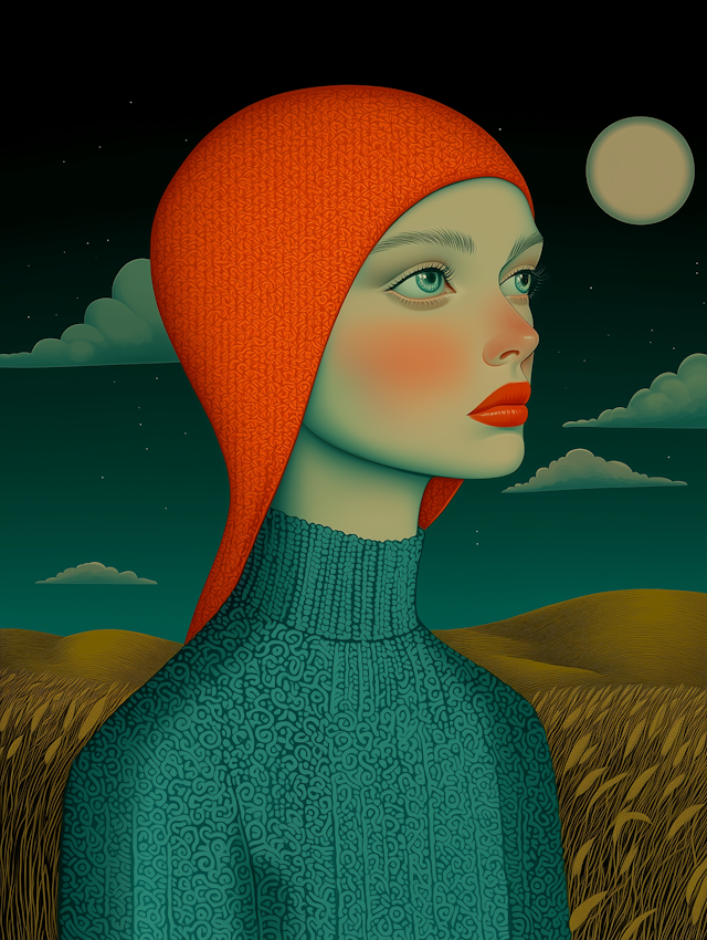 Serene Portrait with Dreamlike Landscape