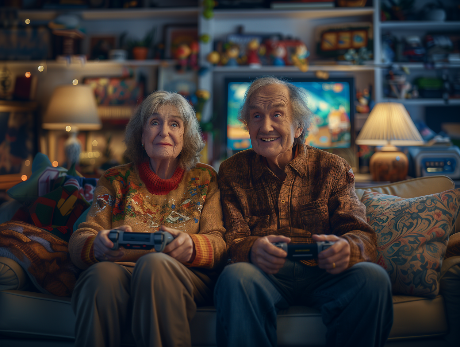 Elderly Couple Playing Video Games