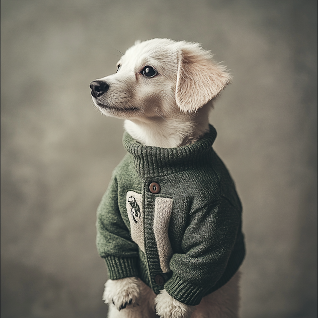 Puppy in Green Sweater