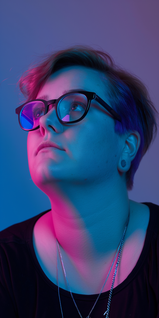 Contemplative Portrait with Dual-Toned Lighting