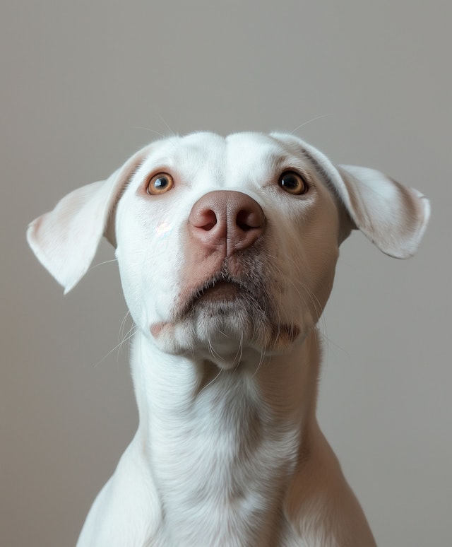 Close-Up Portrait of a Curious White Dog